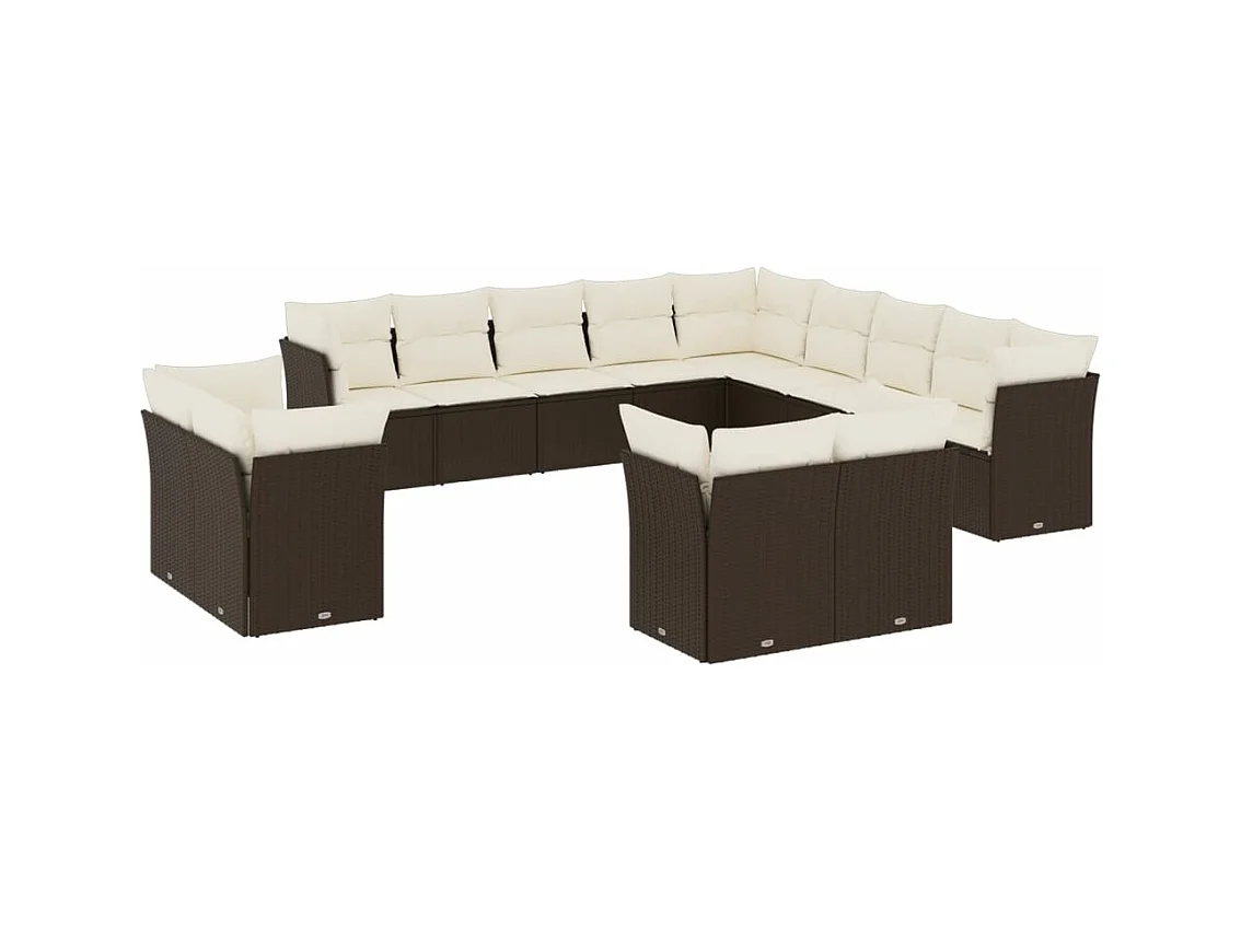 Salon de jardin avec coussins 13 pcs marron résine tressée