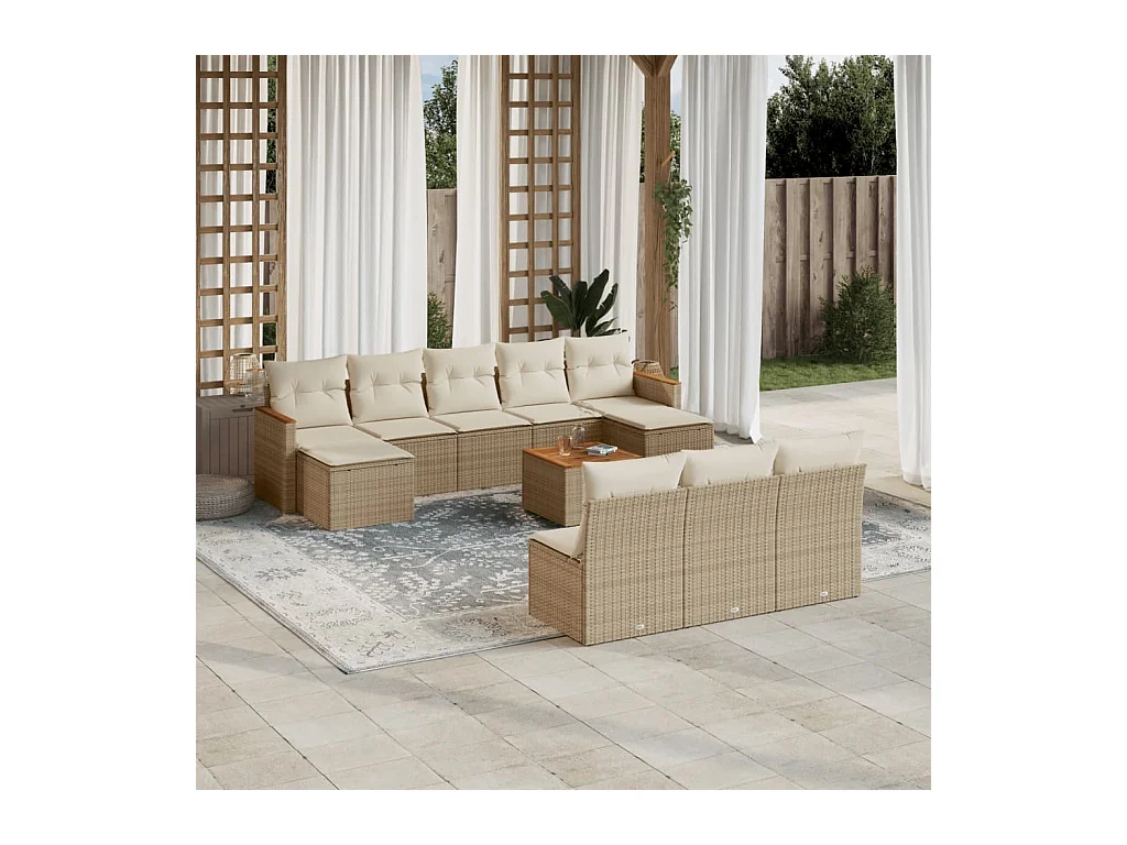 11 pcs conjunto sofás de jardim c/ almofadões vime PE bege