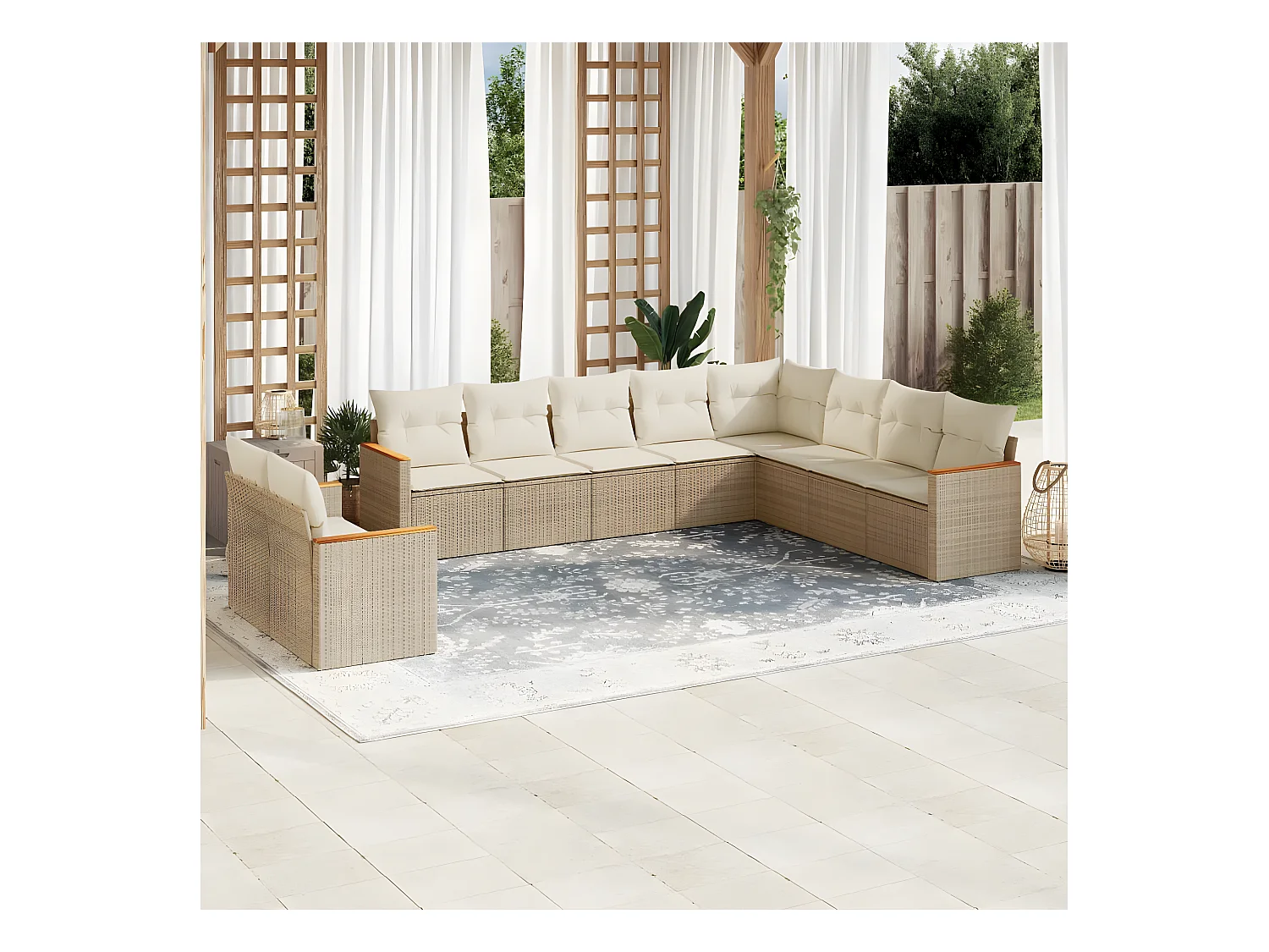 Set Divano da Giardino 10 pz con Cuscini Beige in Polyrattan