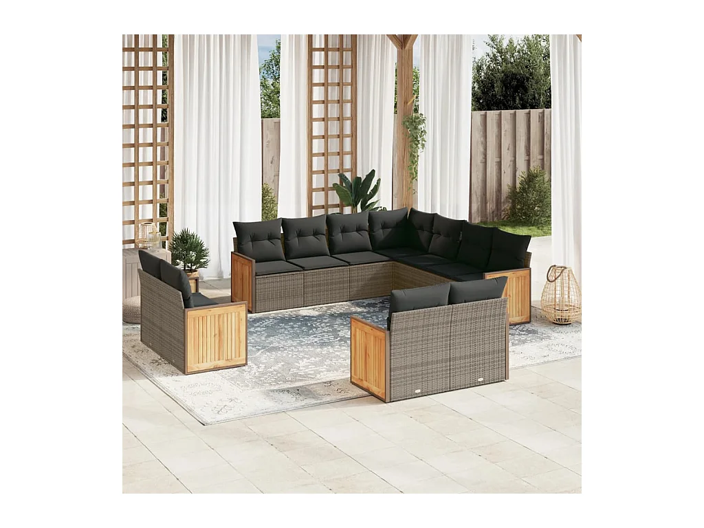 11-delige Loungeset met kussens poly rattan grijs