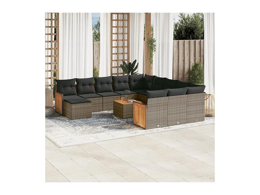 13-delige Loungeset met kussens poly rattan grijs