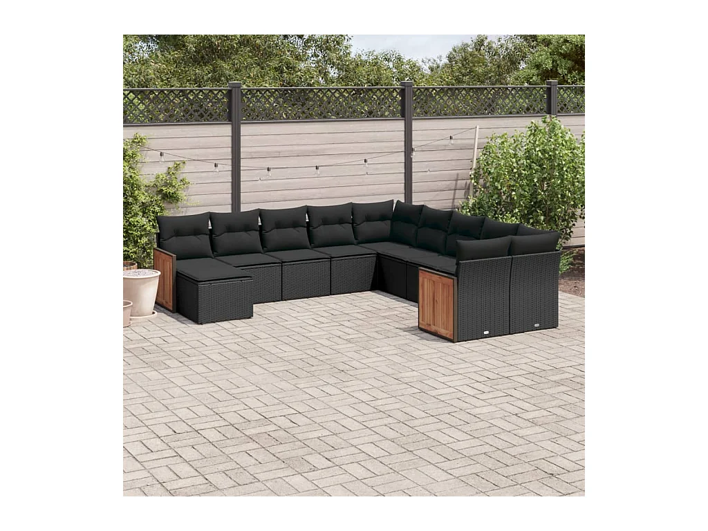 11 pcs conjunto sofás de jardim c/ almofadões vime PE preto