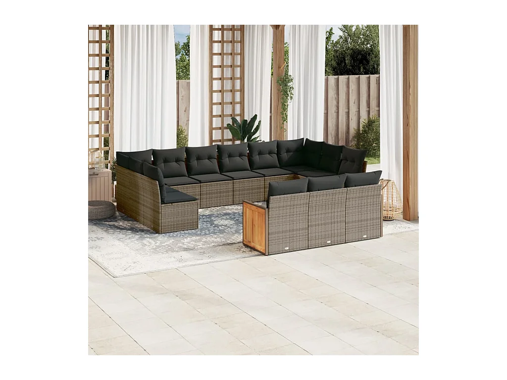 13-tlg. Garten-Sofagarnitur mit Kissen Grau Poly Rattan
