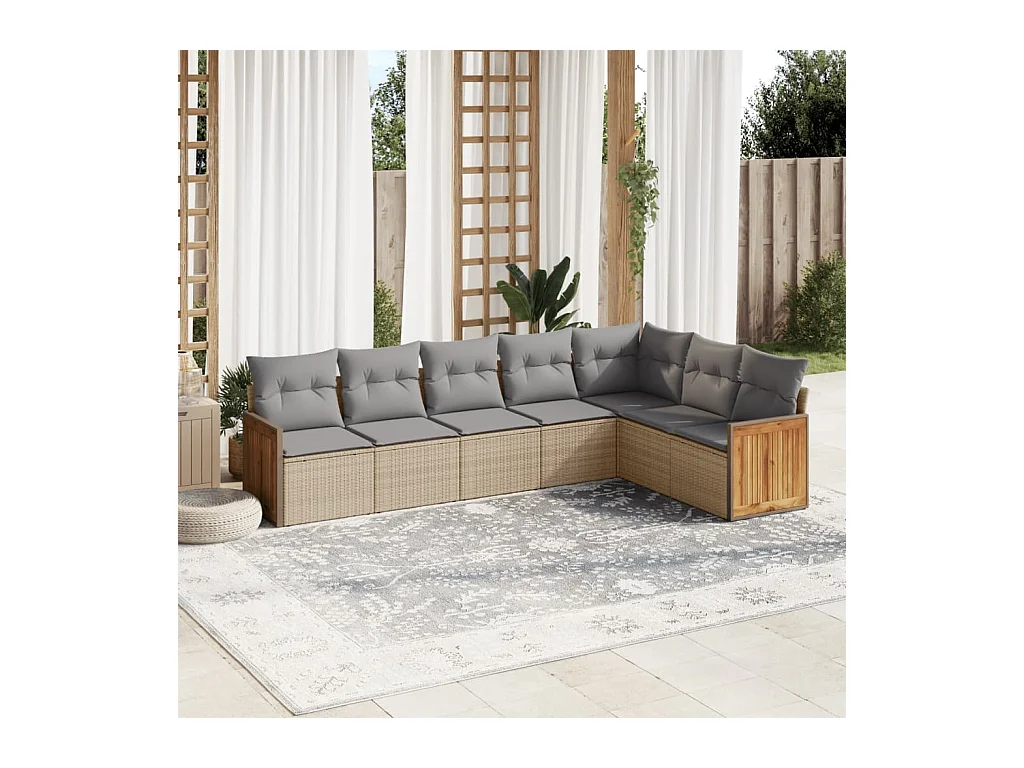 7-tlg. Garten-Sofagarnitur mit Kissen Beige Poly Rattan
