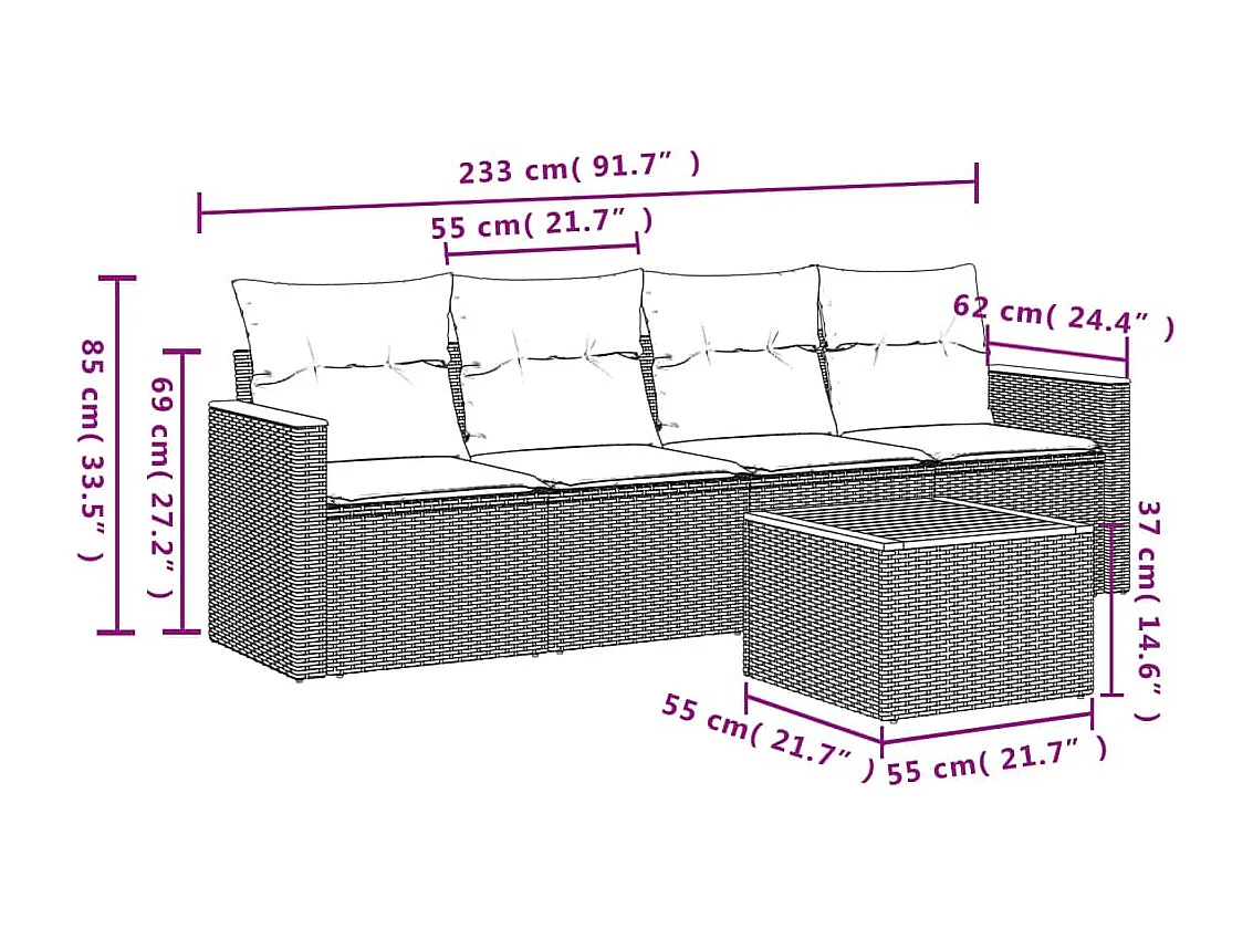 5-tlg. Garten-Sofagarnitur mit Kissen Beige Poly Rattan