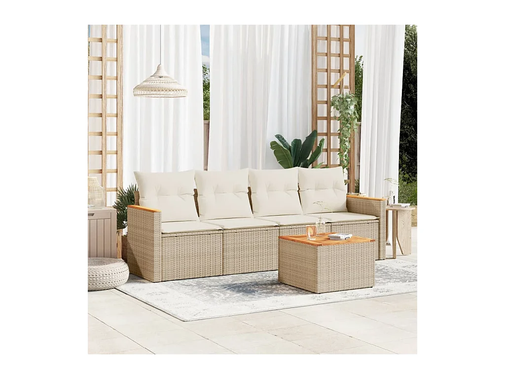 Salon de jardin avec coussins 5 pcs beige résine tressée