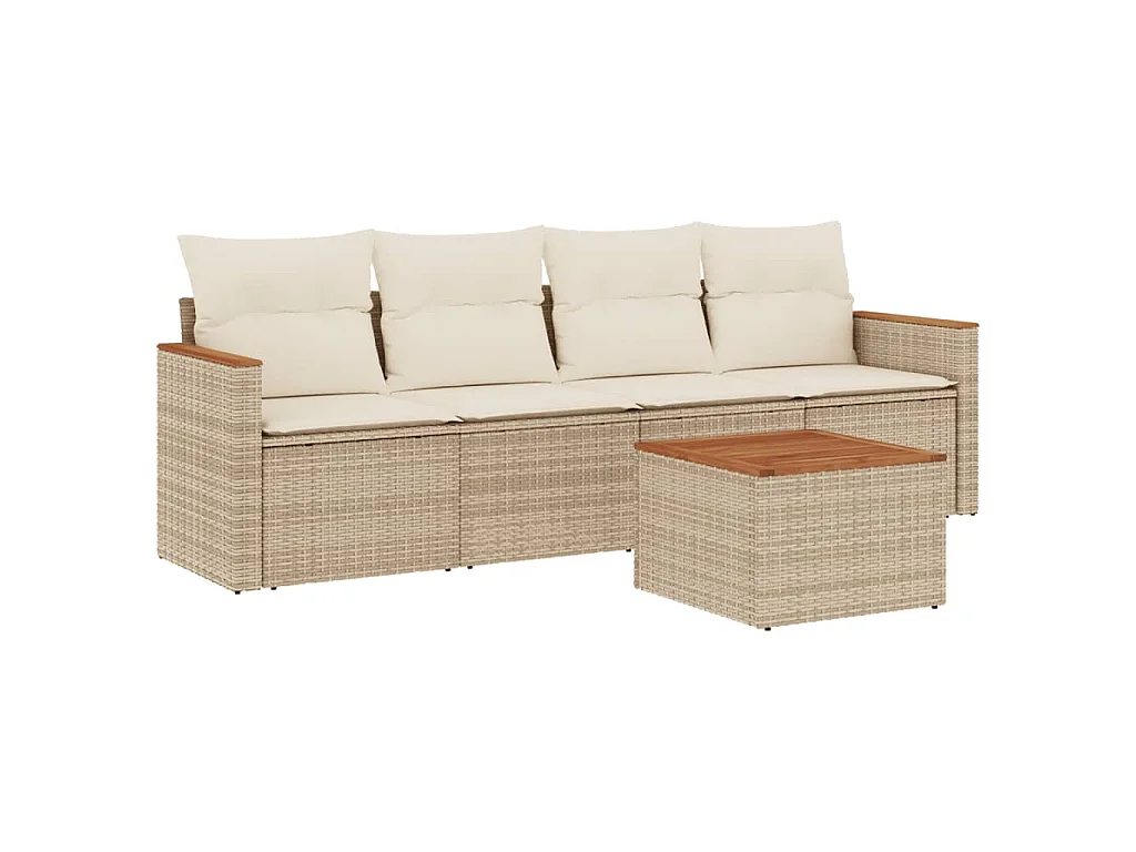 5-tlg. Garten-Sofagarnitur mit Kissen Beige Poly Rattan