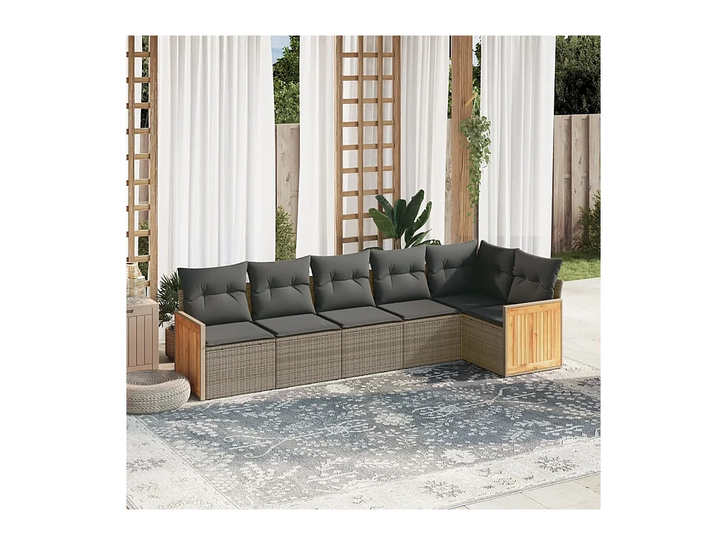 Salon de jardin 6 pcs avec coussins gris résine tressée