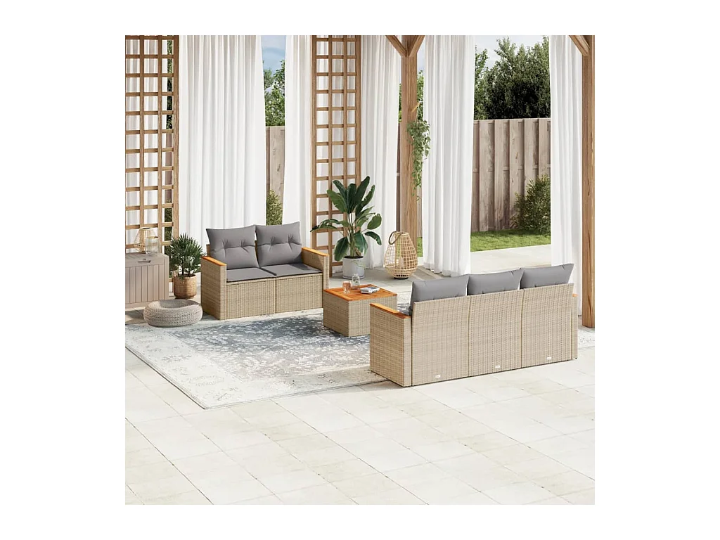 Salon de jardin avec coussins 6pcs mélange beige résine tressée