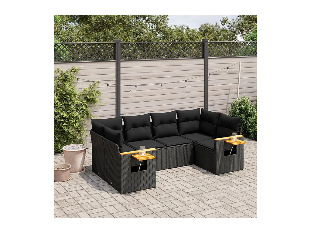 6-tlg. Garten-Sofagarnitur mit Kissen Schwarz Poly Rattan