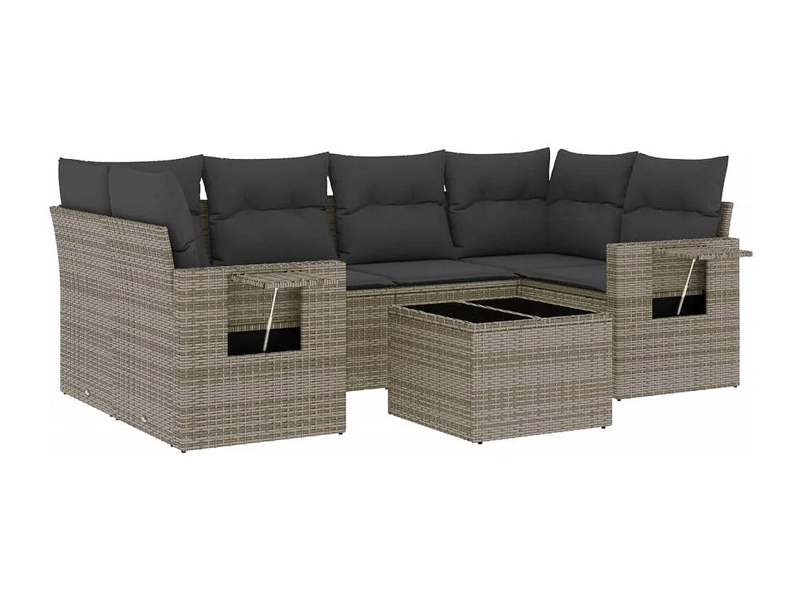 Salon de jardin avec coussins 7 pcs gris résine tressée