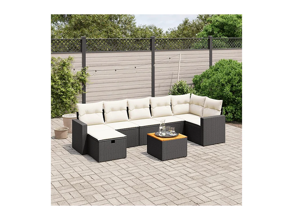 8 pcs conjunto sofás de jardim com almofadões vime PE preto