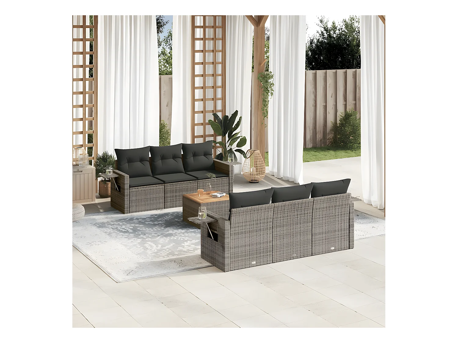 Set Divani da Giardino 7 pz con Cuscini Grigio in Polyrattan
