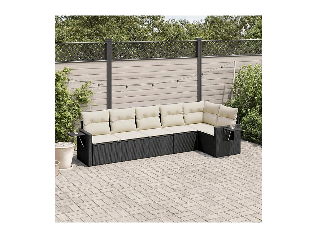 Set Divano da Giardino 6 pz con Cuscini Nero in Polyrattan