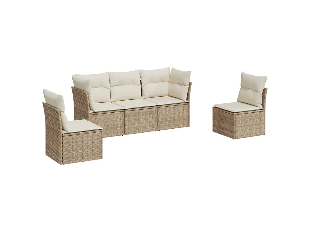Salon de jardin avec coussins 5 pcs beige résine tressée