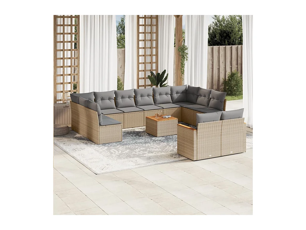 13-delige Loungeset met kussens poly rattan beige