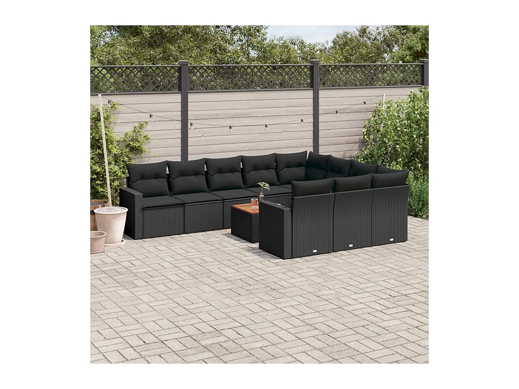 Set Divani da Giardino 11 pz con Cuscini in Polyrattan Nero