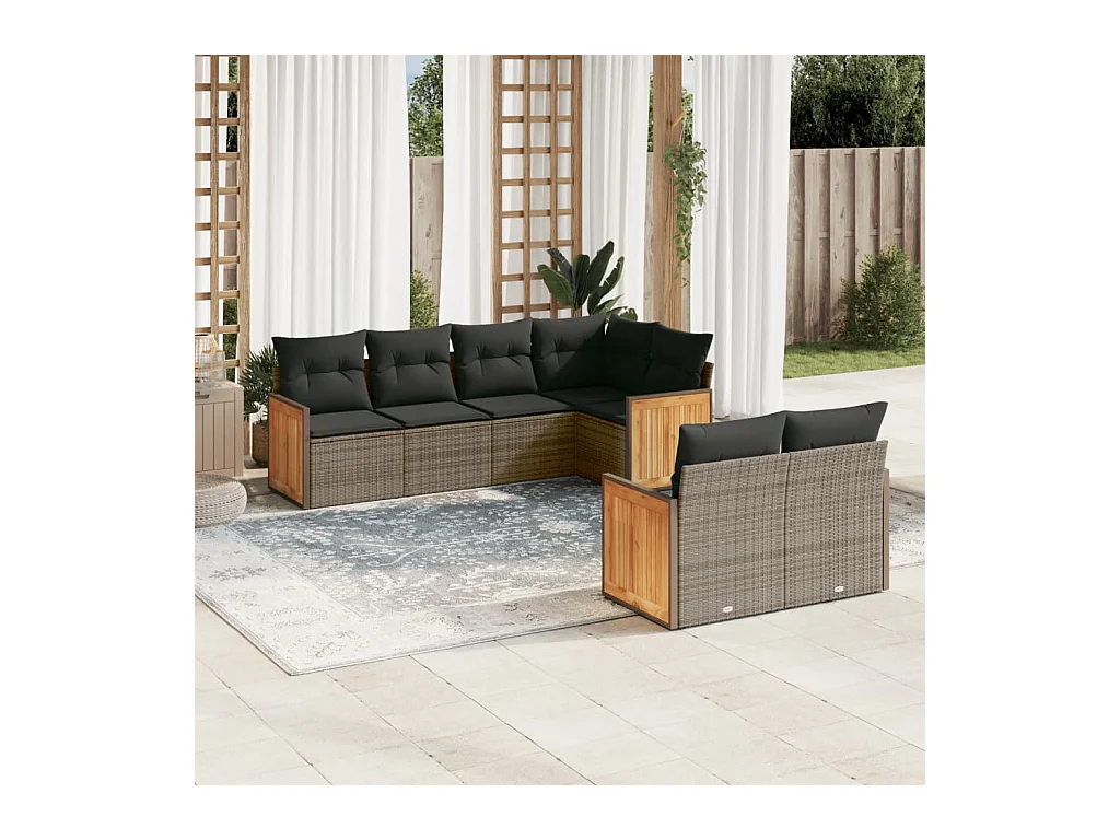Set Divani da Giardino 7 pz con Cuscini Grigio in Polyrattan