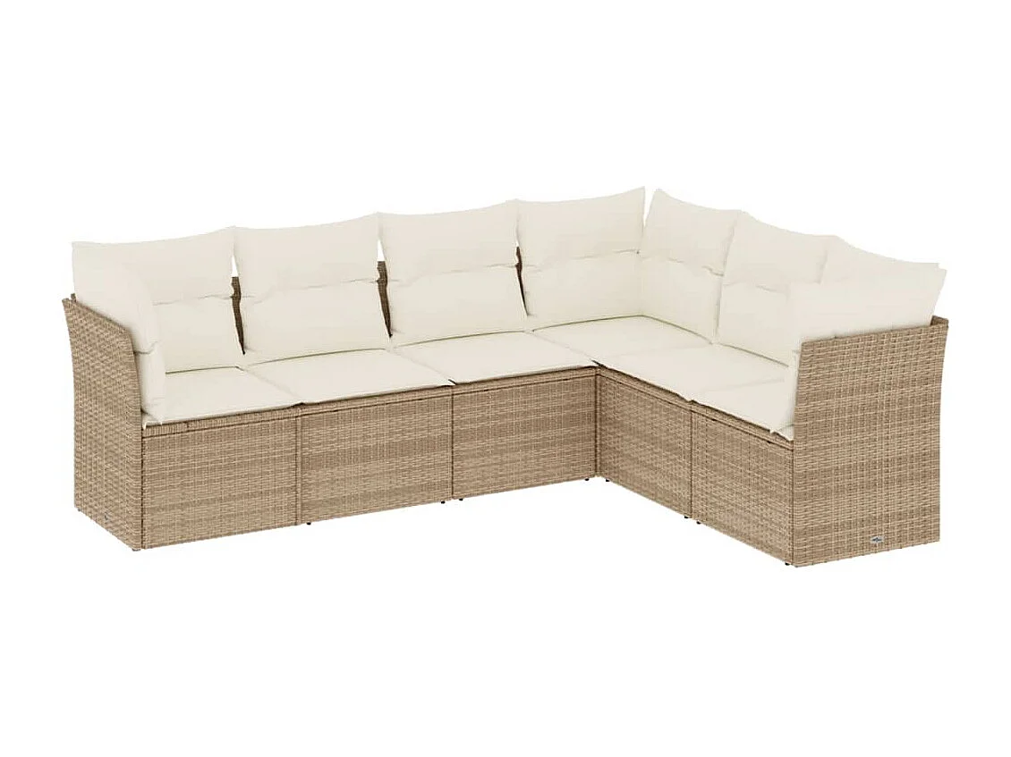 6-tlg. Garten-Sofagarnitur mit Kissen Beige Poly Rattan