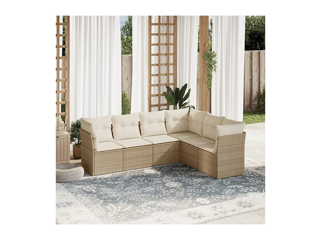 6 pcs conjunto de sofás p/ jardim com almofadões vime PE bege