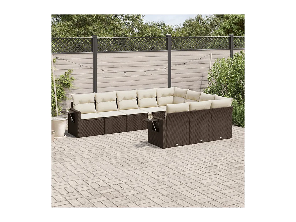 Set Divani da Giardino 10pz con Cuscini in Polyrattan Marrone