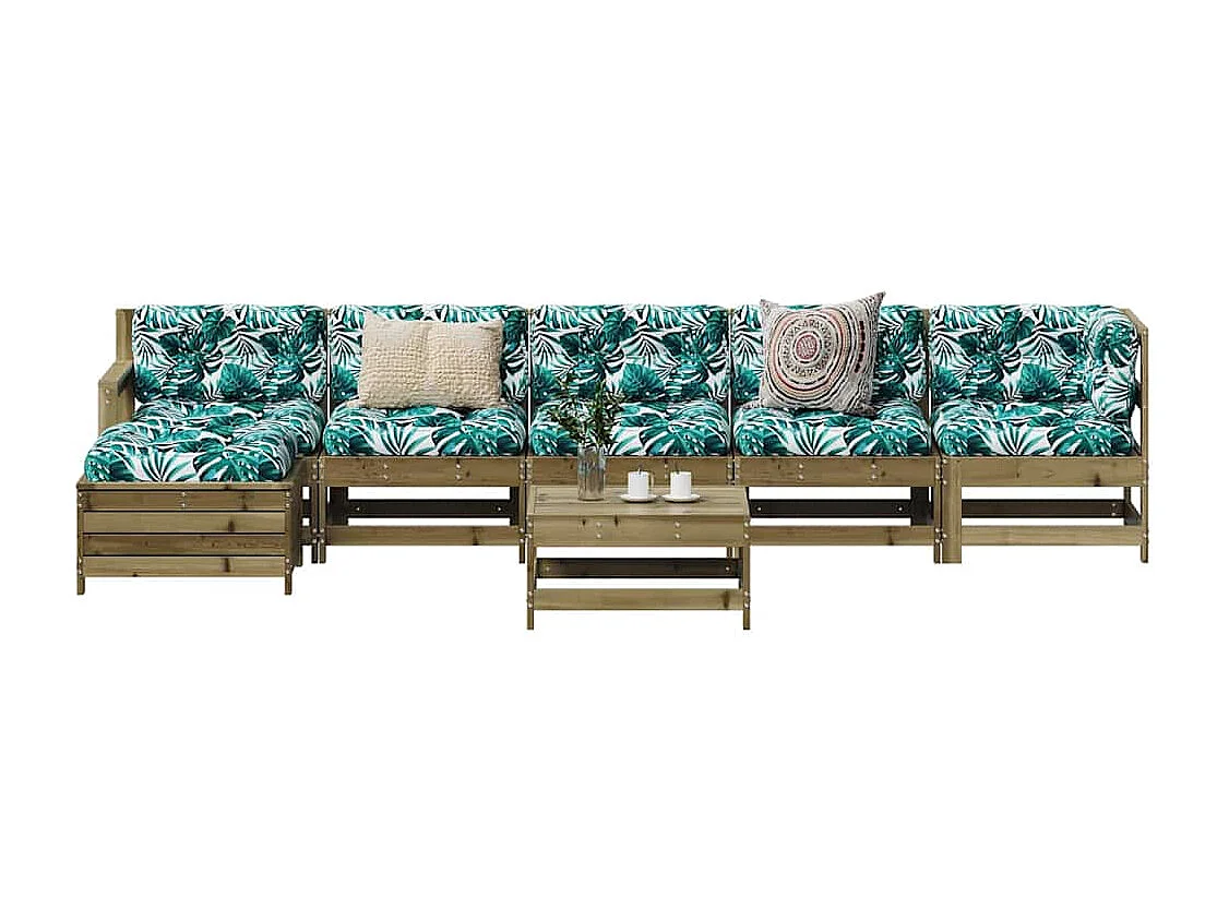 7 pcs conjunto lounge de jardim madeira de pinho impregnada