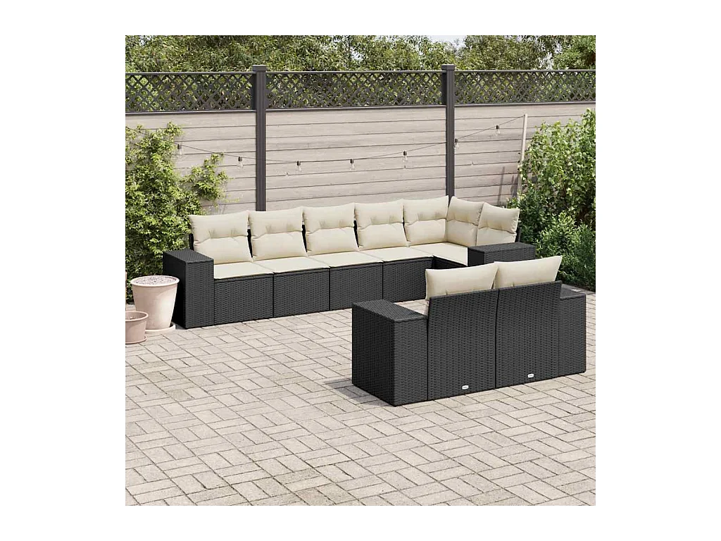 Set Divani da Giardino con Cuscini 8 pz Nero in Polyrattan
