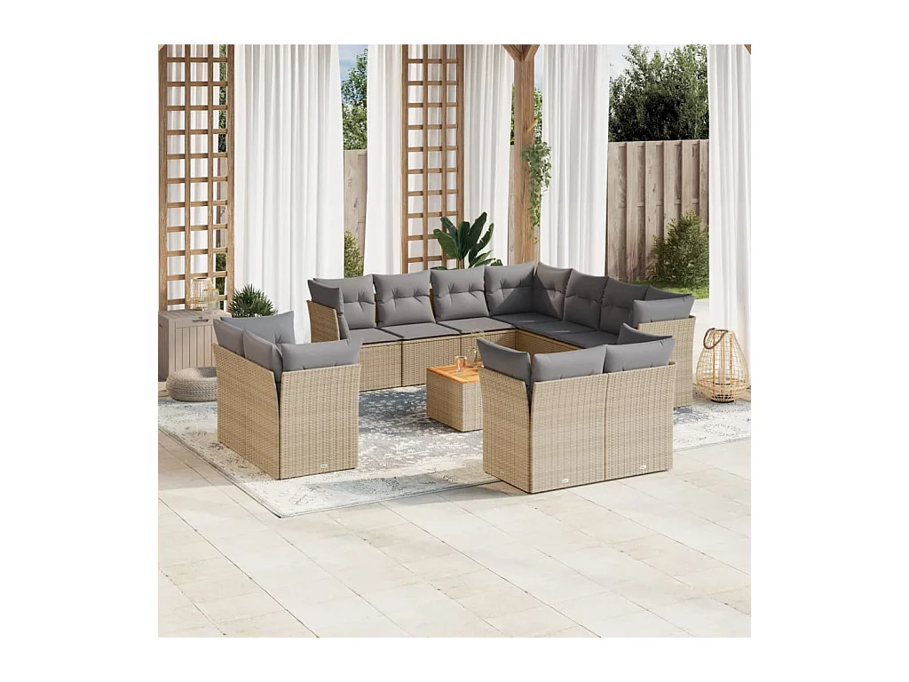 12-delige Loungeset met kussens poly rattan beige