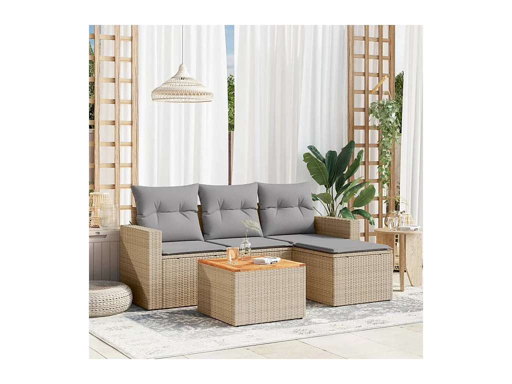 Salon de jardin avec coussins 5pcs mélange beige résine tressée