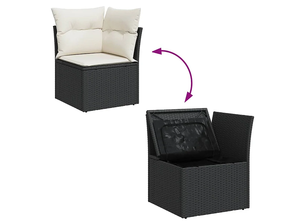 Salon de jardin 9 pcs avec coussins noir résine tressée