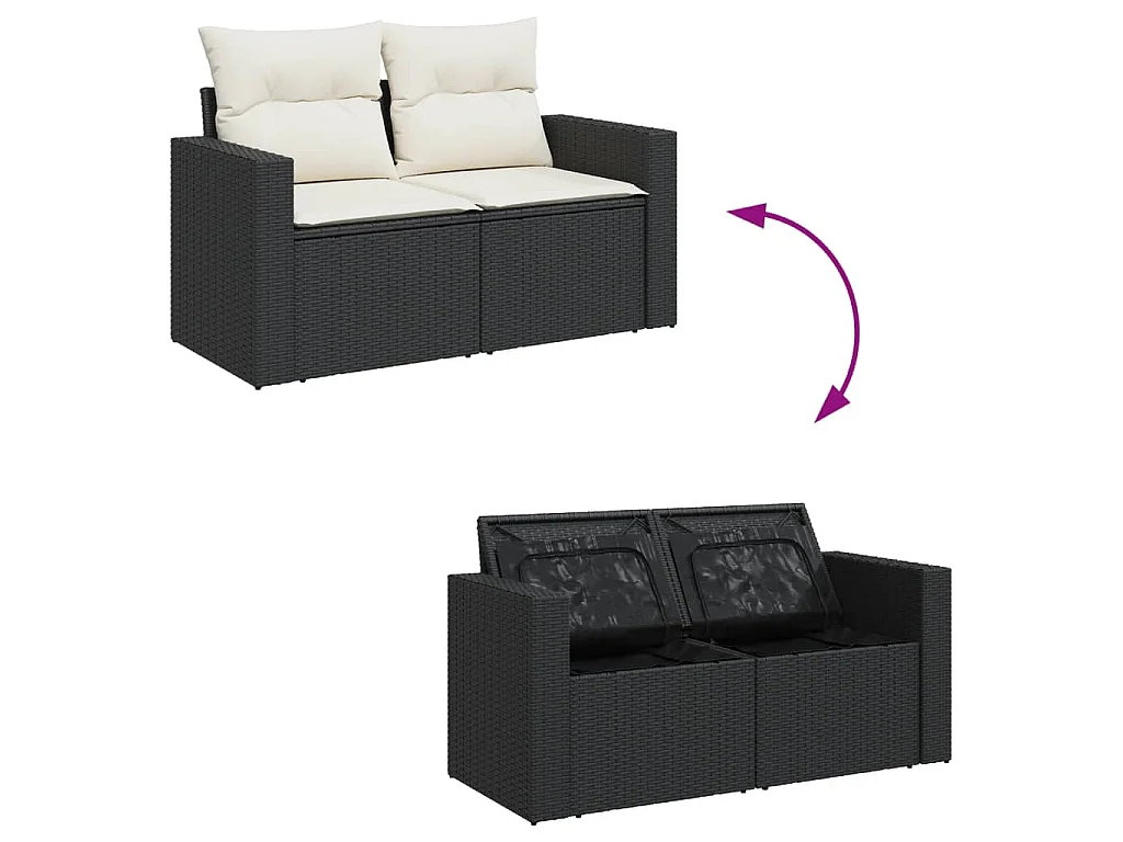 Salon de jardin 9 pcs avec coussins noir résine tressée