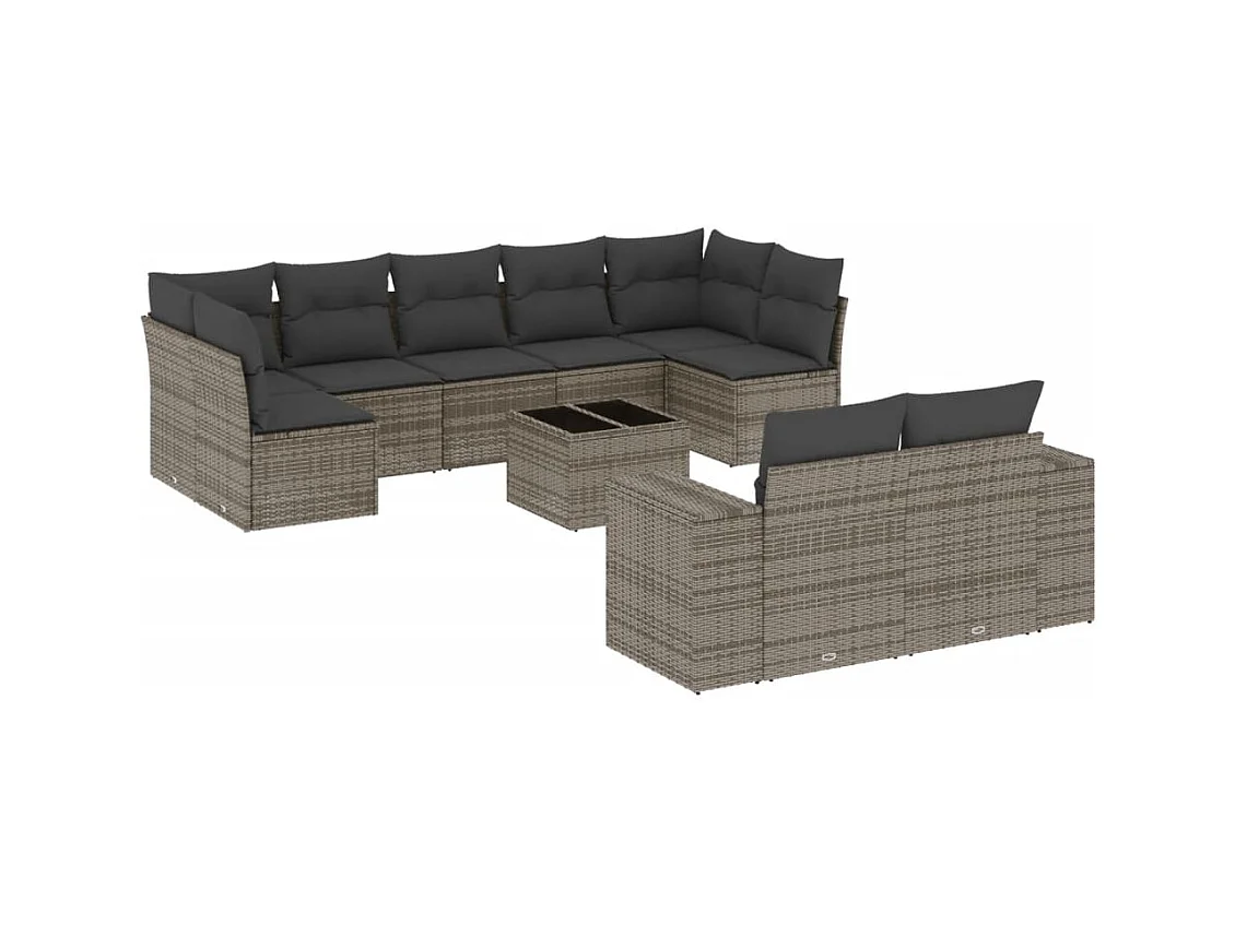 Salon de jardin avec coussins 10 pcs gris résine tressée