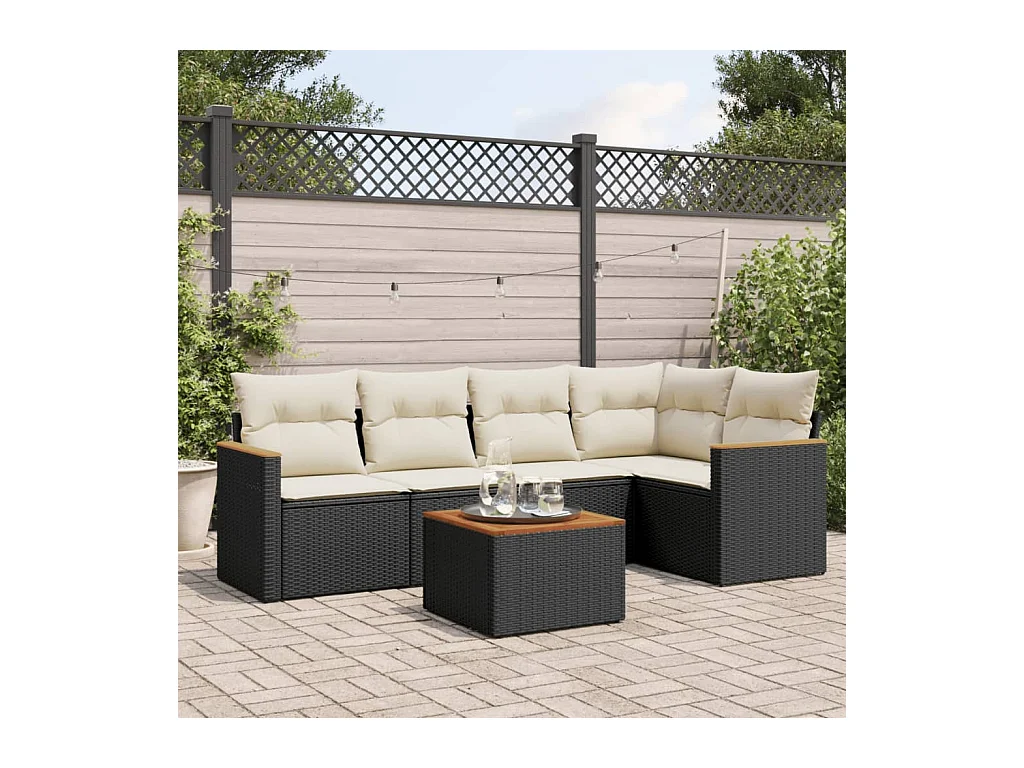 Set Divano da Giardino 6 pz con Cuscini Nero in Polyrattan