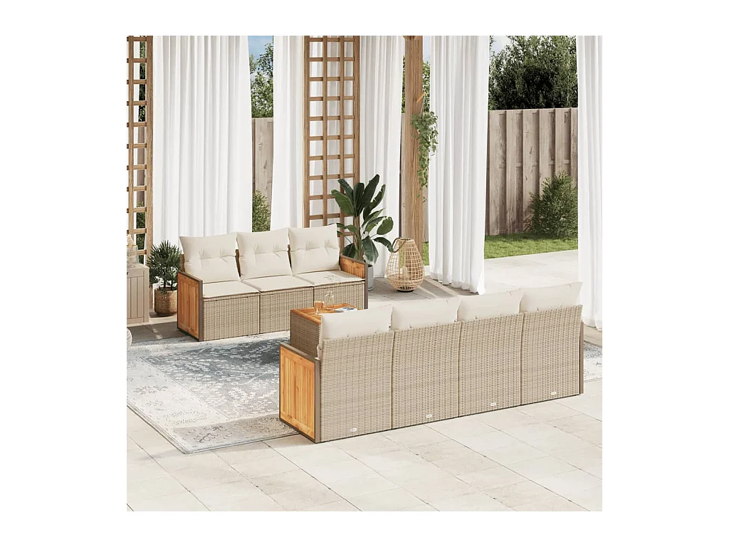 Salon de jardin avec coussins 8 pcs beige résine tressée