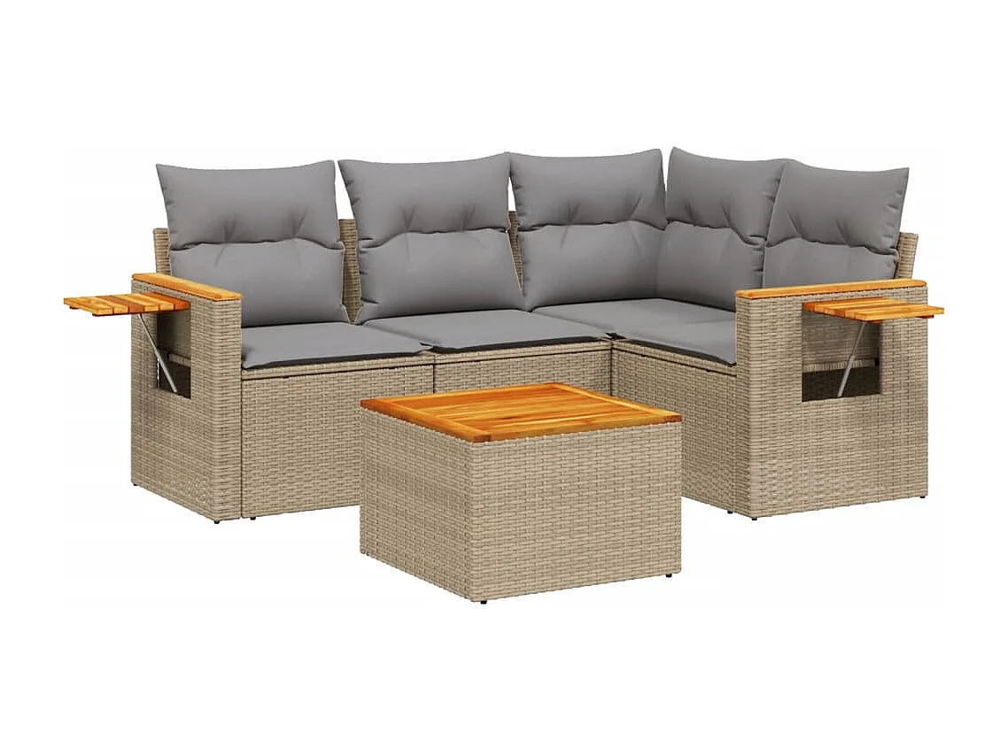 Set Divano da Giardino 5 pz con Cuscini Beige in Polyrattan