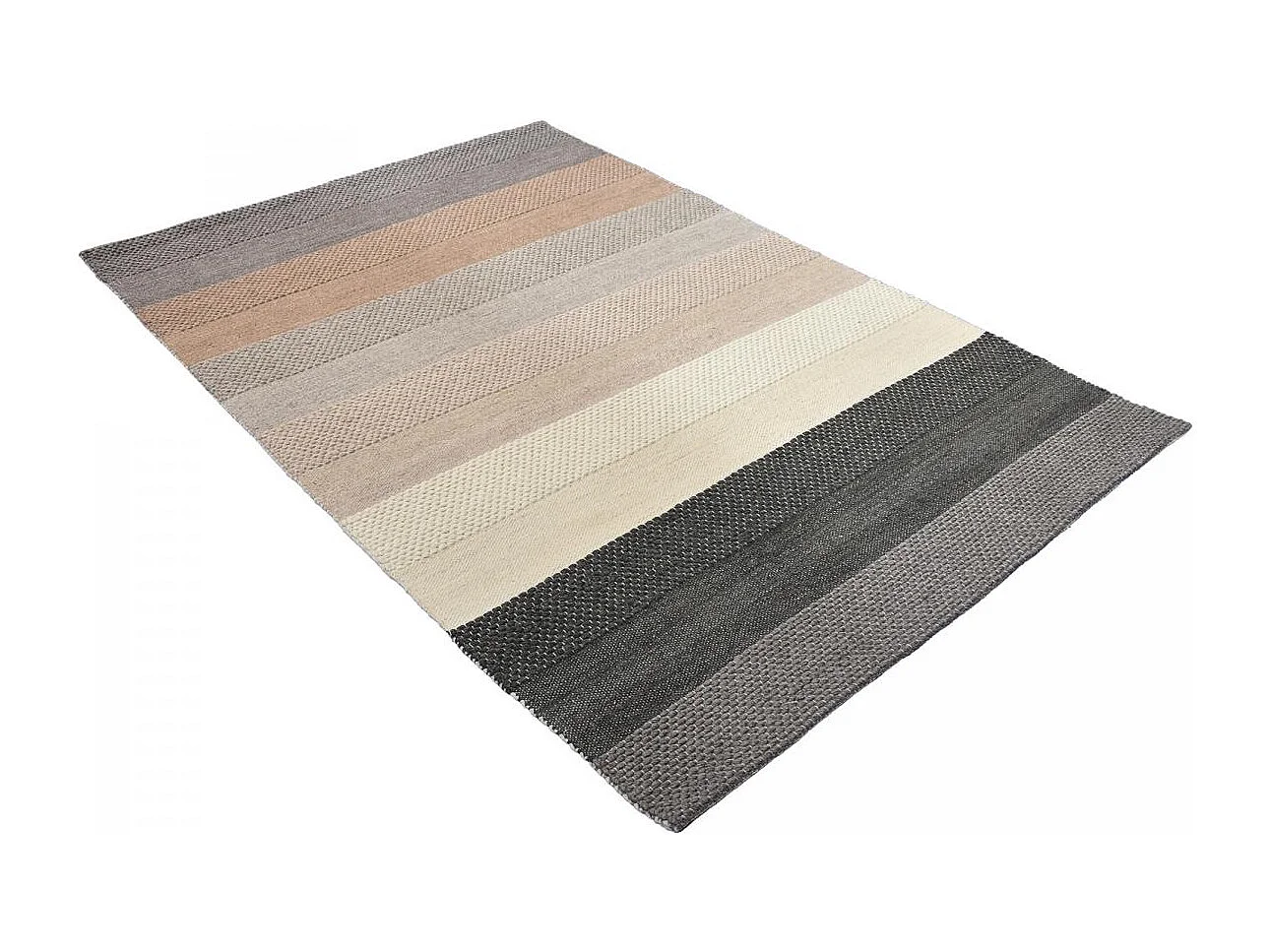 Tapis kilim 240x340 rectangle fait à la main en laine beige et bleu