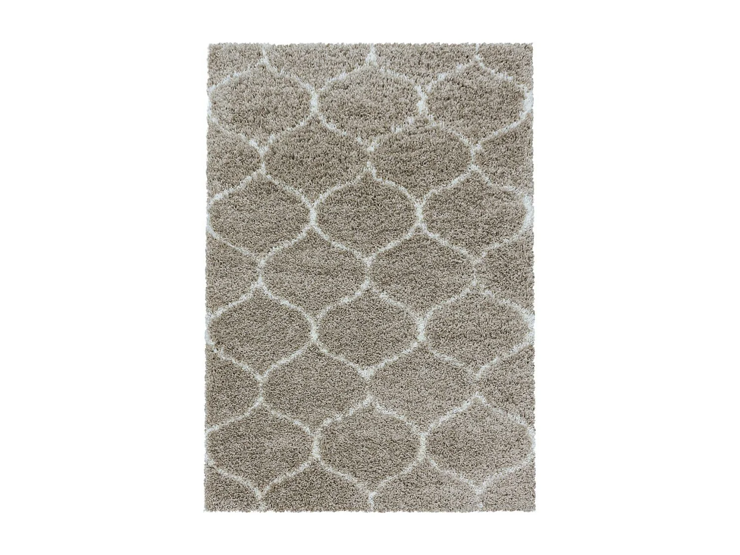 Tapis shaggy Ø160cm rond tissé beige et crème motif scandinave SCANDINAV A