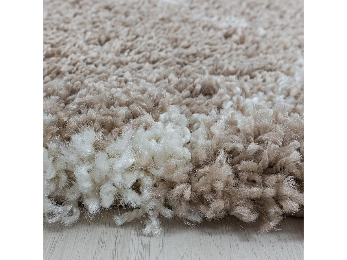 Tapis shaggy Ø160cm rond tissé beige et crème motif scandinave SCANDINAV A