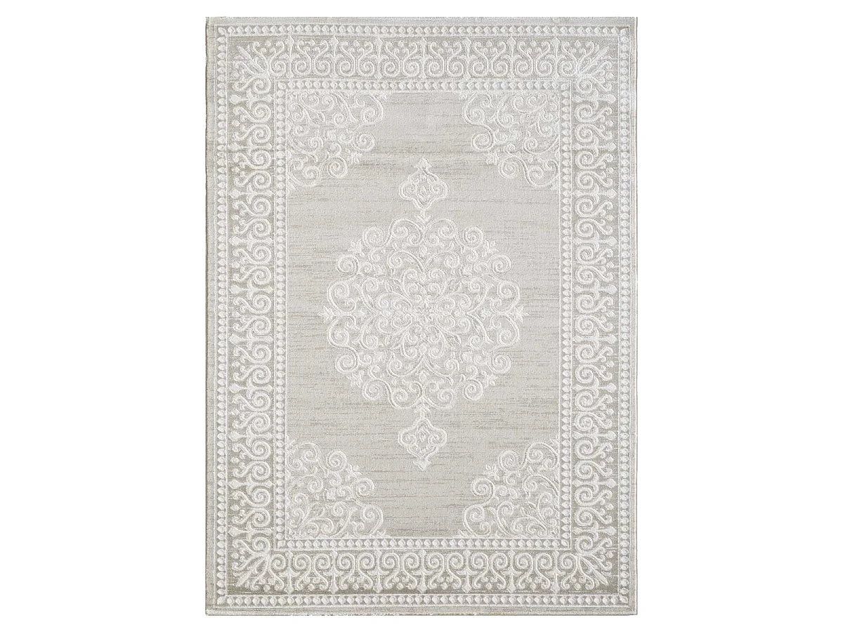 Tapis oriental 80x150 rectangle beige tissé motif ancestral LYN7 MIRALI