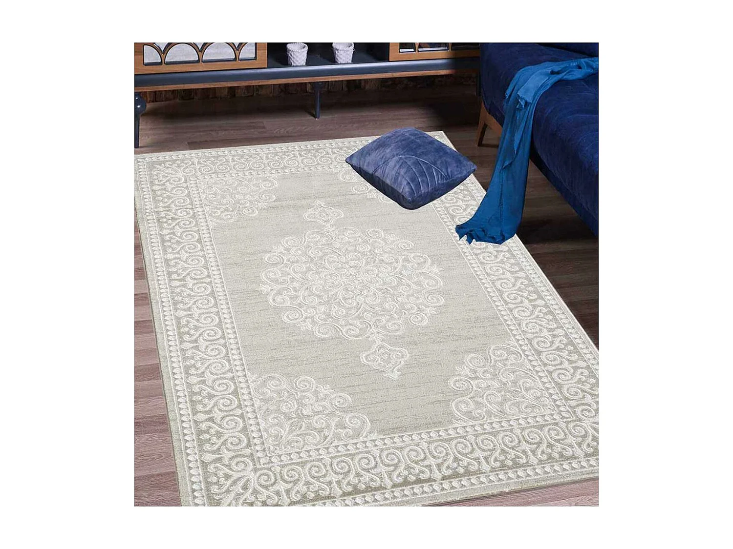 Tapis oriental 80x150 rectangle beige tissé motif ancestral LYN7 MIRALI