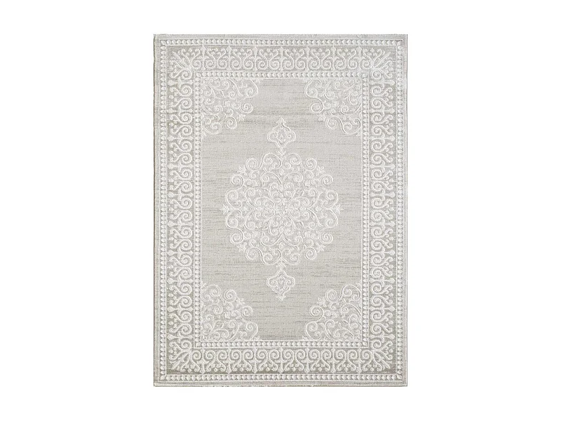 Tapis oriental 80x150 rectangle beige tissé motif ancestral LYN7 MIRALI