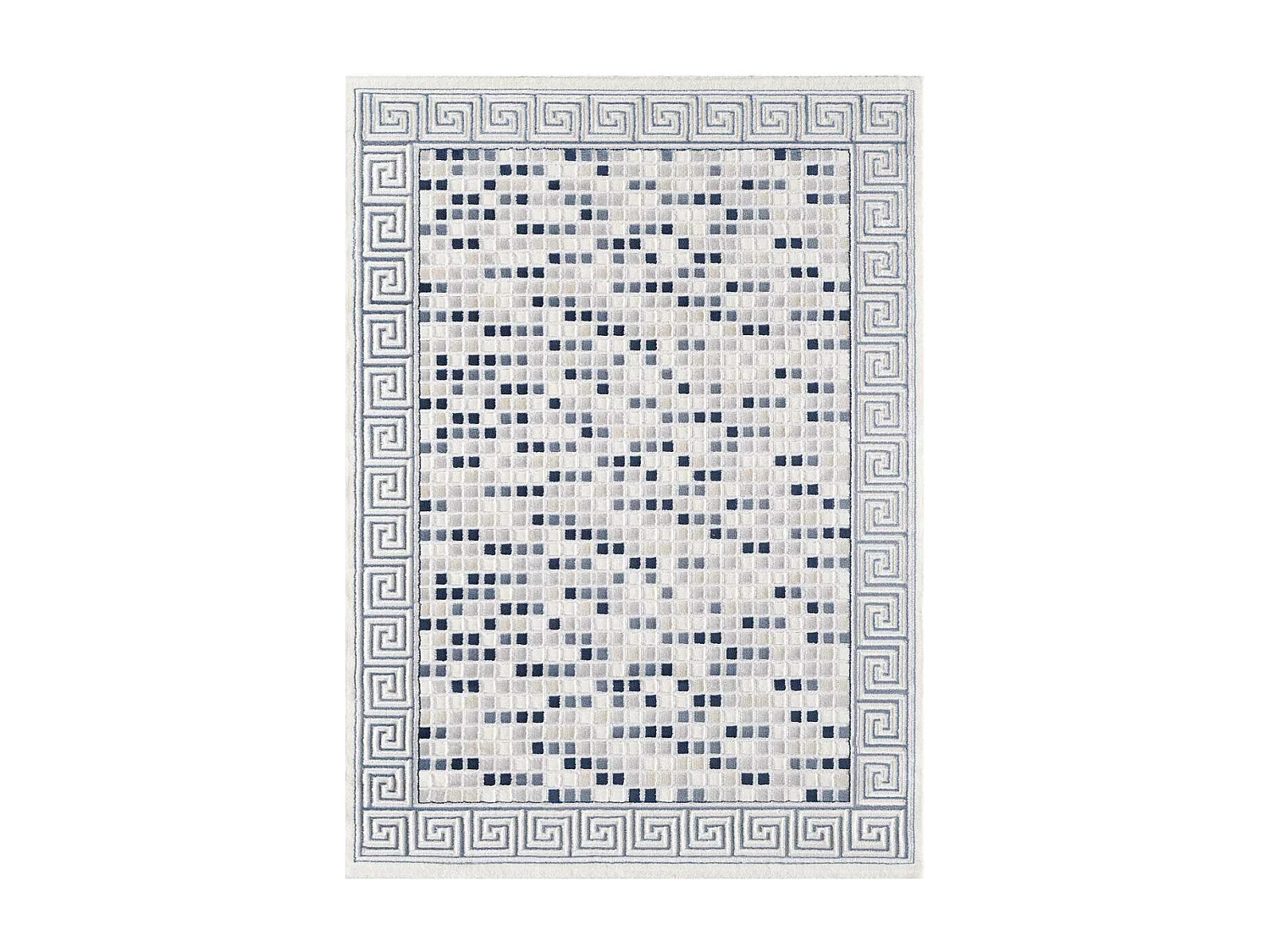 tapis salon 160x220 tissé bleu rectangle motif géométrique LYN7 BERIM