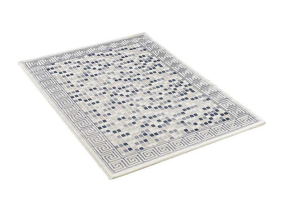 tapis salon 160x220 tissé bleu rectangle motif géométrique LYN7 BERIM