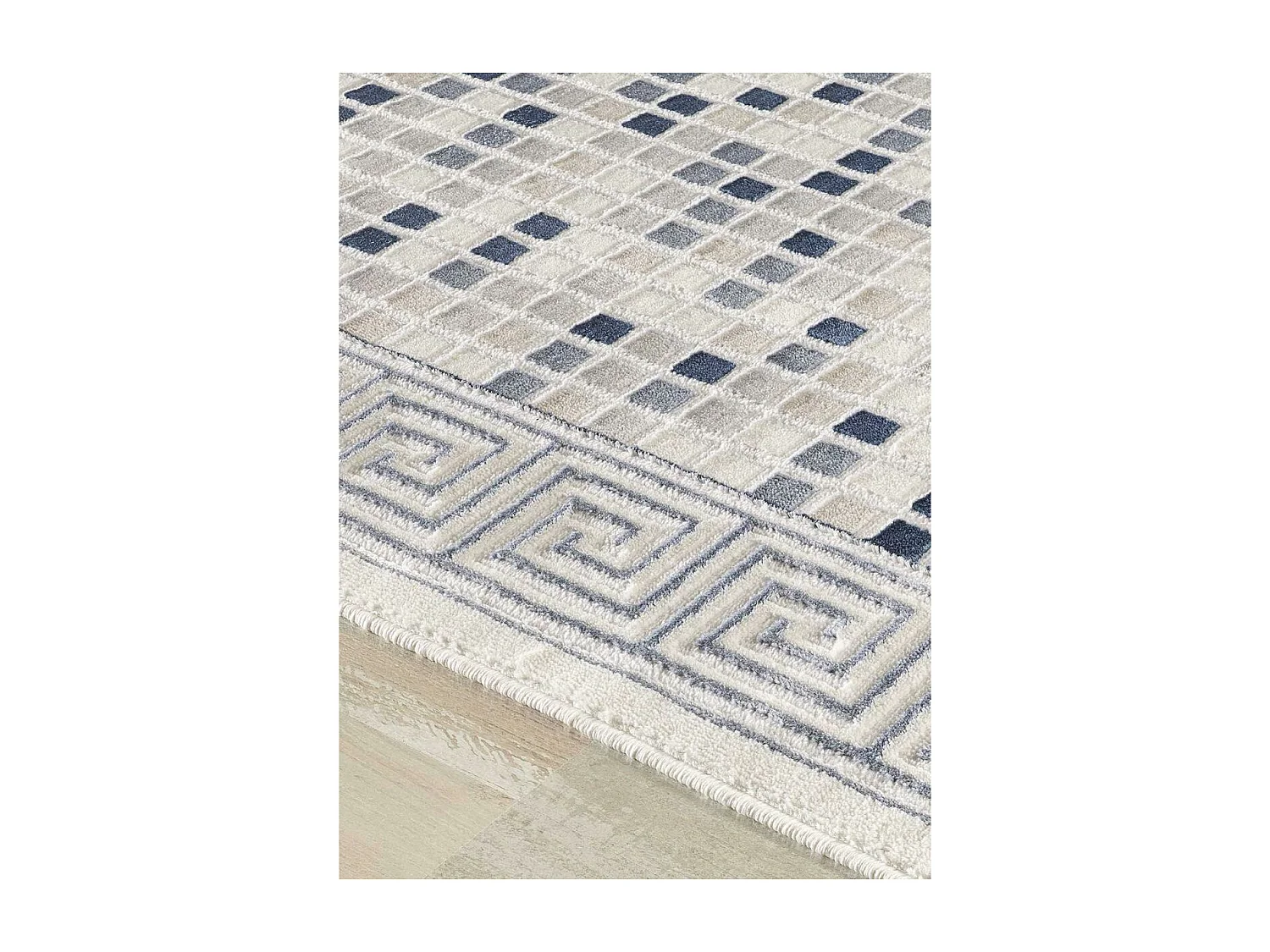 tapis salon 160x220 tissé bleu rectangle motif géométrique LYN7 BERIM