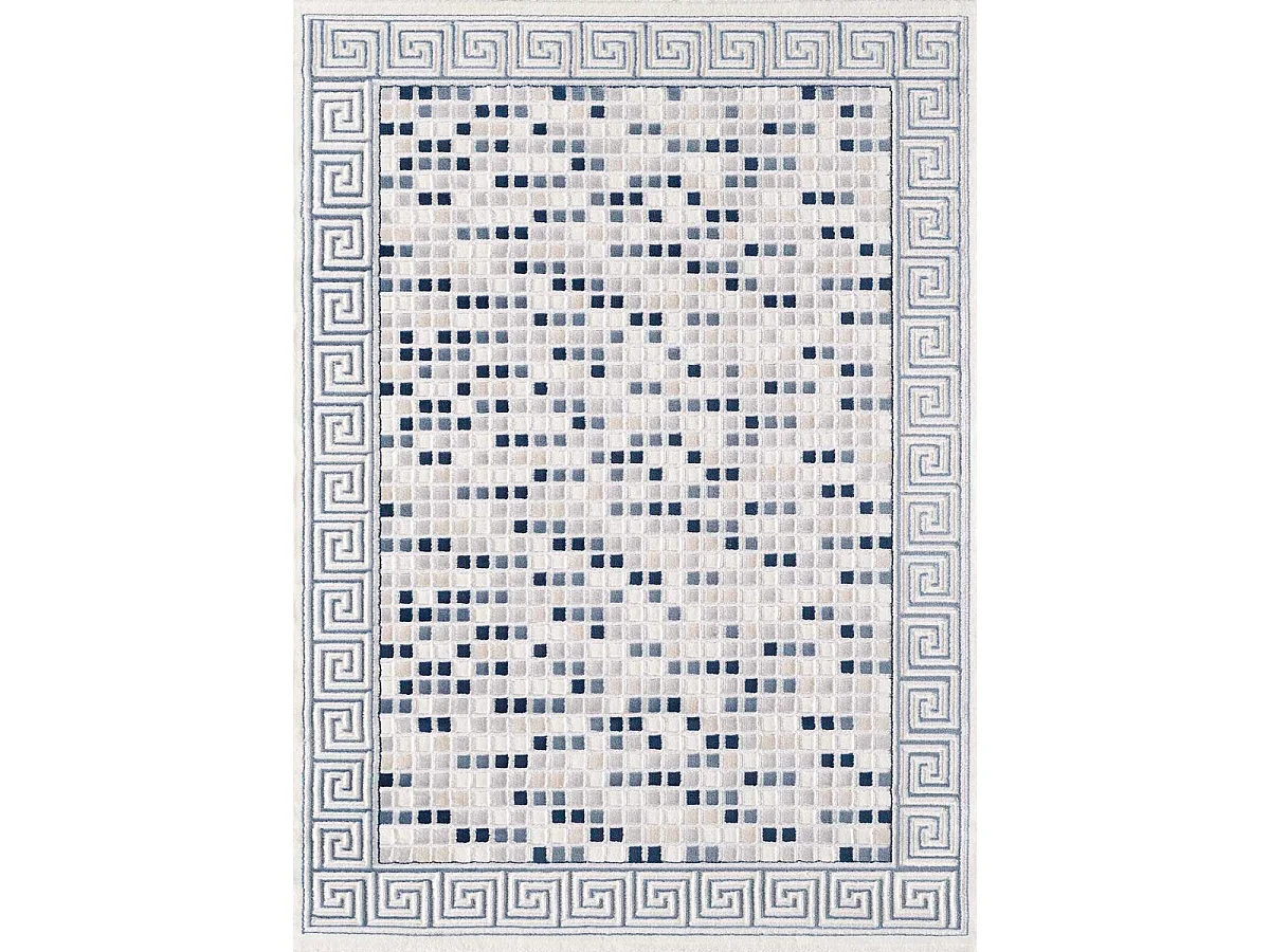 tapis salon 160x220 tissé bleu rectangle motif géométrique LYN7 BERIM