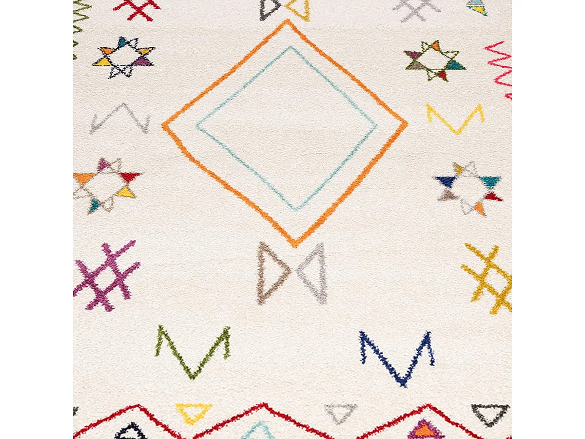 Tapis berbère 160x230 tissé motif ethnic LYN5 JADIDA crème