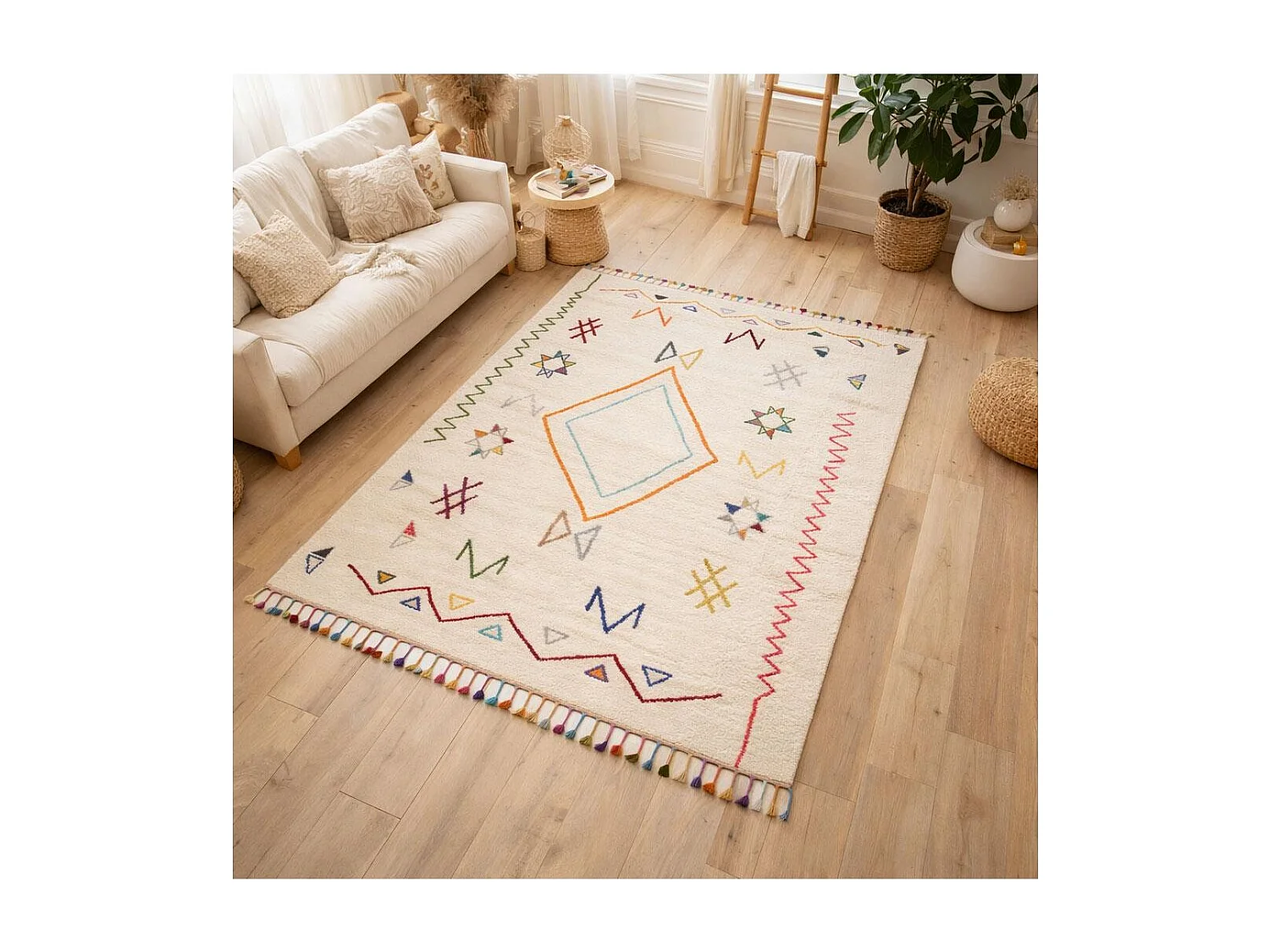 Tappeto berbero 160x230 tessuto modello etnico JADIDA crema