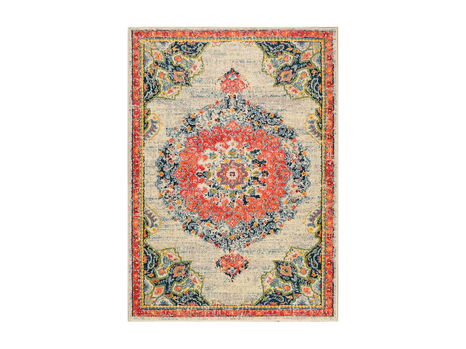 Tapis orient 120x170 rectangle crème et rouge tissé motif traditionnel OLCA