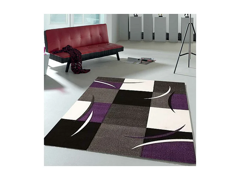 tapis salon 120x170 tissé violet rectangle motif géométrique DIAVIRGULE