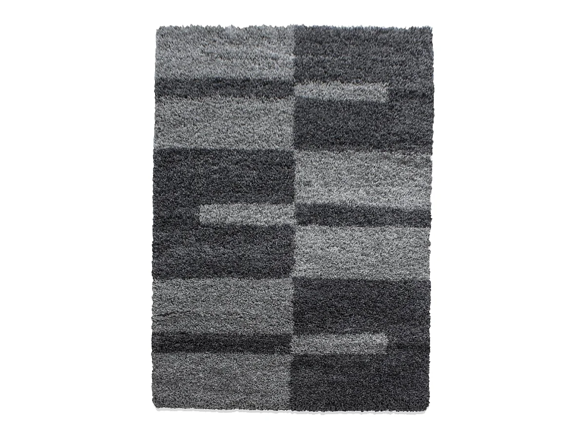 Tapis poils longs shaggy 80x250 rectangle tissé gris clair et gris foncé